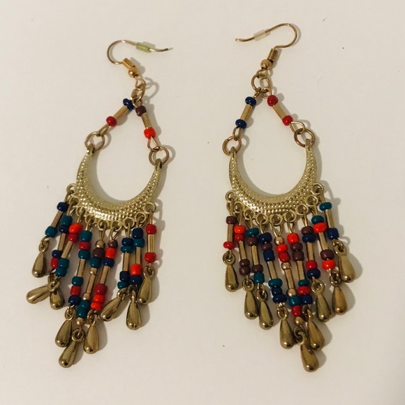 Multicolored Gold Dangle Chandelier Earrings - Picture 2 of 8